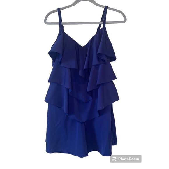 FIT4U Size 10 Blue Romper Style Tiered One Piece Swimsuit - Picture 1 of 3